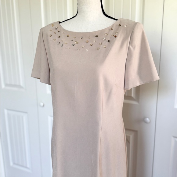 Jessica Howard Beige Beaded Neck Sheath Dress Wedding Guest Party Cocktail 12 - Picture 10 of 15